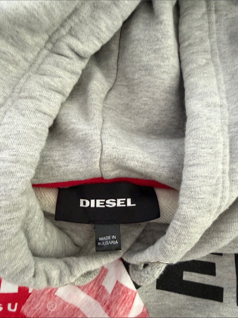 Diesel Light Gray Hoodie with Red Logo Patch - Picture 2 of 4